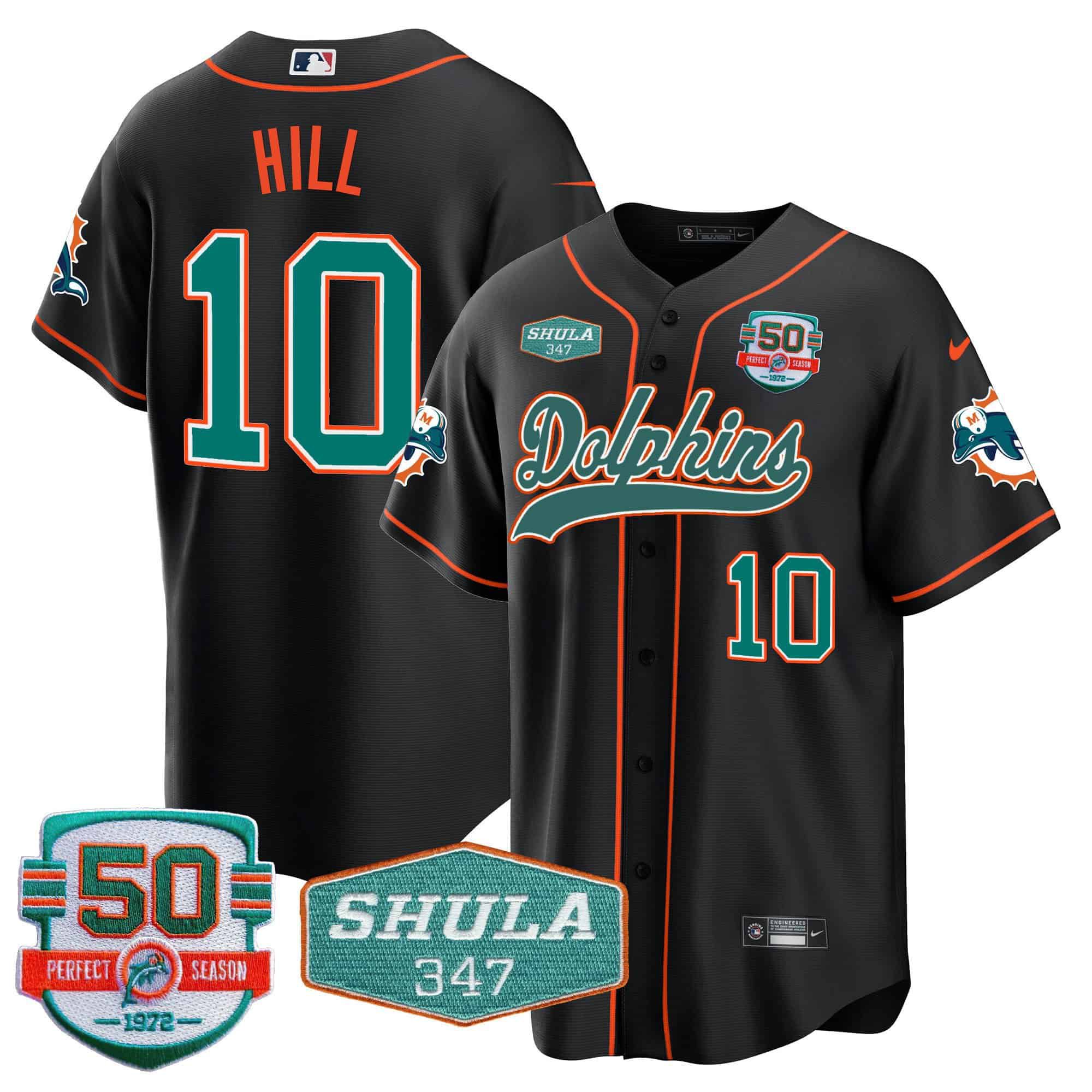 Men Miami Dolphins #10 Hill Black 2024 Nike 50th Don Shula Memorial Patch Baseball NFL Jersey style 1->indianapolis colts->NFL Jersey